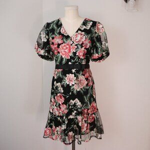Sam Edeleman Collection Dress/ Designer Floral Dress with Puff Sleeves